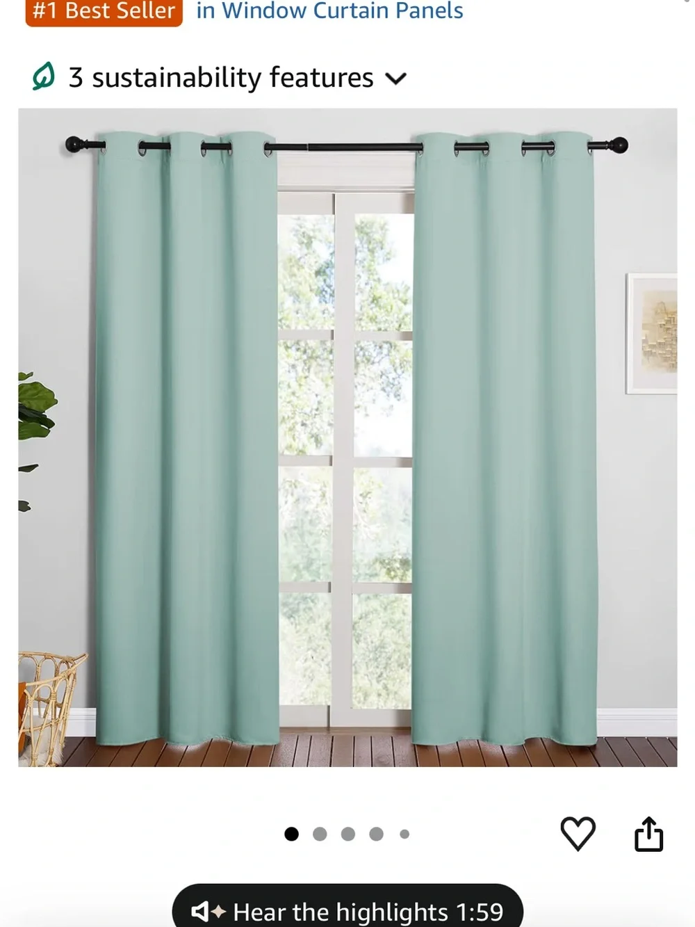 Room-Darkening Curtain Panel Pair in Seafoam Green -